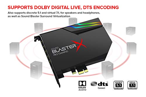 Creative Sound BlasterX AE-5 Plus SABRE32-class Hi-res 32-bit/384 kHz PCIe Gaming Sound Card and DAC with Dolby Digital and DTS, Xamp Discrete Headphone Bi-amp, Up to 122dB SNR, RGB Lighting System Creative Sound BlasterX AE-5 Plus SABRE32-class Hi-res 32-bit/384 kHz PCIe Gaming Sound Card and DAC with Dolby Digital and DTS, Xamp Discrete Headphone Bi-amp, Up to 122dB SNR, RGB Lighting System